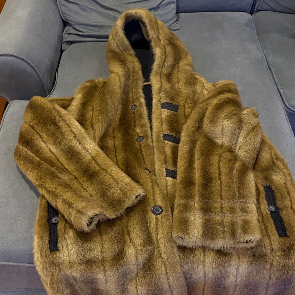 Dennis Basso Brown Faux Fur Coat with Hood